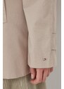 Bavlnený trenčkot Tommy Hilfiger béžová farba,prechodný,oversize,WW0WW40481