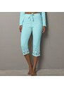 Blancheporte 3/4 pyžamové nohavice s potlačou kvetín na koncoch nohavíc bledomodrá 050