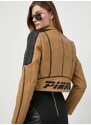Kožená bunda Pinko dámska, hnedá farba, prechodná, 103208.A1Q9