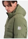 Ombre Clothing Pánska dlhá zimná bunda s odnímateľnou kapucňou V1 OM-JAHP-0150 olivová