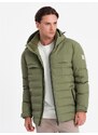 Ombre Clothing Pánska dlhá zimná bunda s odnímateľnou kapucňou V1 OM-JAHP-0150 olivová