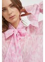 Košeľa Pinko dámska, ružová farba, regular, s viazaním vo výstrihu, 100226.A1LA