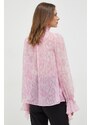 Košeľa Pinko dámska, ružová farba, regular, s viazaním vo výstrihu, 100226.A1LA