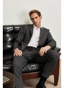 ALTINYILDIZ CLASSICS Men's Anthracite Extra Slim Fit Slim Fit Dovetail Collar Diagonal Patterned Suit.