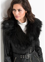 bonprix Koženková bunda s kožušinovým golierom, farba čierna, rozm. 34