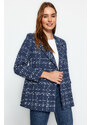 Trendyol Navy Tweed Regular Woven Plaid Blazer Jacket
