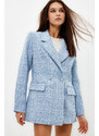 Trendyol Light Blue Oversize Woven Plaid Blazer Jacket
