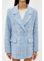 Trendyol Light Blue Oversize Woven Plaid Blazer Jacket