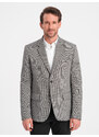 Ombre Clothing Pánska voľnočasová bunda v jemnej kockovanej farbe - sivá V2 OM-BLZB-0116