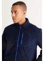 AC&Co / Altınyıldız Classics Men's Navy Blue Standard Fit High Bato Collar Pocket Zipper Cold Proof Sweatshirt Fleece Jacket