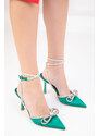Soho Women's Green Satin Classic Heeled Shoes 18775