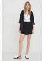 Ľanová sukňa Abercrombie & Fitch čierna farba, mini, áčkový strih