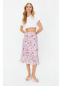 Trendyol Lilac Skirt Flounce Viscose Fabric Animal Pattern Midi Woven Skirt