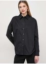 Košeľa Guess NICLA dámska, čierna farba, voľný strih, s klasickým golierom, W4RH51 WD2M1