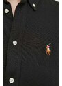 Bavlnená košeľa Polo Ralph Lauren dámska, čierna farba, regular, s klasickým golierom, 211924258