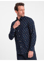 Ombre Clothing Pánske bavlnené vzorované tričko SLIM FIT - atramentové V3 OM-SHCS-0151