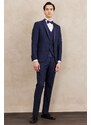 ALTINYILDIZ CLASSICS Men's Navy Blue Slim Fit Slim Fit Monocollar Patterned Vest Tuxedo Suit.