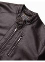 Ombre Clothing Pánska bunda z imitácie kože s rebrovaným lemom - tmavohnedá V1 OM-JAFL-0109