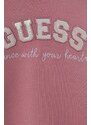 Detská mikina Guess ružová farba, s kapucňou, s nášivkou