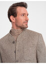 Ombre Clothing Pánske štýlové sako bez klopí - svetlohnedé V2 OM-BLZB-0124
