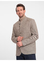 Ombre Clothing Pánske štýlové sako bez klopí - svetlohnedé V2 OM-BLZB-0124