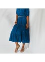 Blancheporte Krátka sukňa so zlatou potlačou pávie modrá/zlatá 036