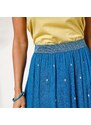 Blancheporte Dlhá volánová sukňa so zlatou potlačou pávie modrá/zlatá 048