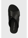Kožené šľapky Calvin Klein Jeans FLATFORM CROSS MG UC dámske, čierna farba, na platforme, YW0YW01349