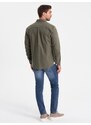 Ombre Clothing Ležérna khaki košeľa s vreckom V4 SHOS-0153
