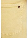 Rifľové krátke nohavice Tommy Hilfiger dámske, žltá farba, jednofarebné, vysoký pás, WW0WW41322