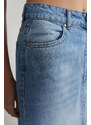 Trendyol Collection Modrá predný zips midi denim sukňa s vysokým pásom