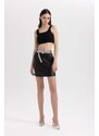 DEFACTO Coool A Cut Faux Leather Mini Knitted Skirt