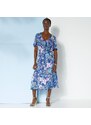Blancheporte Rozšírené midi šaty s potlačou so zavinovacím výstrihom modrá/fialová 036