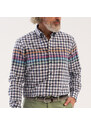 Willsoor Pánska košeľa slim fit s tmavomodrým károvaným vzorom a farebnými kontrastmi 15499