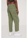 Nohavice Vans dámske, zelená farba, rovné, vysoký pás