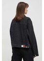 Rifľová bunda Tommy Jeans dámska, čierna farba, prechodná, oversize, DW0DW17210