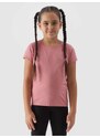 4F Dievčenské tričko bez potlače - svetloružové