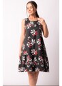 armonika Women's Black Large Floral Print Sleeveless Dress