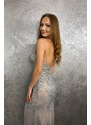 Paris Style Béžovo-strieborné dlhé šaty na ramienka Lexy