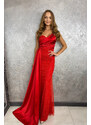 Paris Style Červené dlhé šaty na jedno rameno Alisa