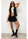 Trendyol Black Pleated High Waist Denim Short Skirt
