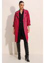 Bigdart 1034 Belted Faux Leather Trench Coat - Burgundy