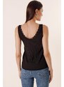 By Saygı Front Back Lace Thick Straps Camisole Athlete Black