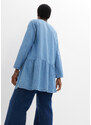 bonprix Džínsová tunika s volánom, s bio bavlnou, dlhý rukáv, farba modrá