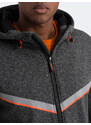 Ombre Clothing Pánska športová bunda s nastaviteľnou kapucňou a reflektorom - grafitová V1 OM-JANP-0139