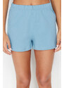 Trendyol Blue 100% Cotton Tie Detailed Undershirt-Shorts Knitted Pajamas Set