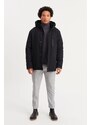 River Club Pánsky čierny nepremokavý a vetruodolný zimný kabát, kabát a parka s kapucňou