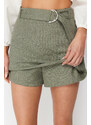 Trendyol Khaki Belted Mini Woven Linen Blend Shorts Skirt