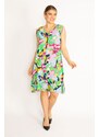 Şans Women's Plus Size Colorful Woven Viscose Fabric V-Neck Skirt Multicolored Dress