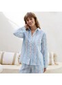 Blancheporte Pyžamo s golierom a gombíkmi z úpletu seersucker ražná/modrá 036